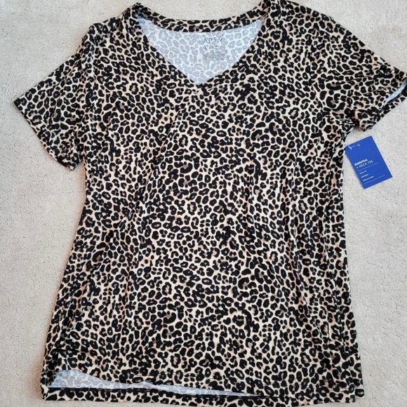 APT. 9 Leopard Print Short Sleeve V Neck TopFor Women Size Large - Picture 1 of 3